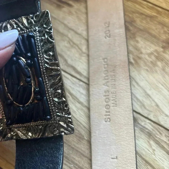 Streets Ahead Black Leather Belt Silver Buckle Size Large main image 4